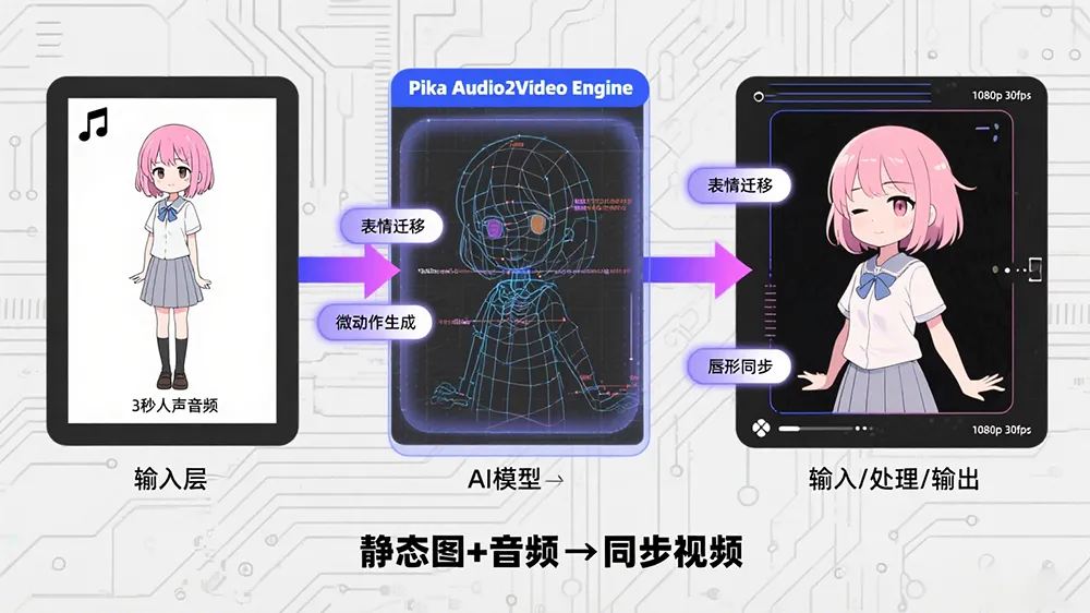 Pika推出“音频驱动表演模型”,静态图+音频生成同步视频