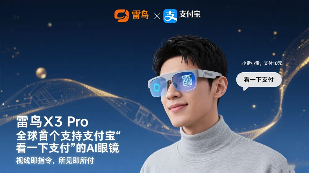 雷鸟X3 Pro眼镜联手支付宝:看一眼就能支付的未来体验!