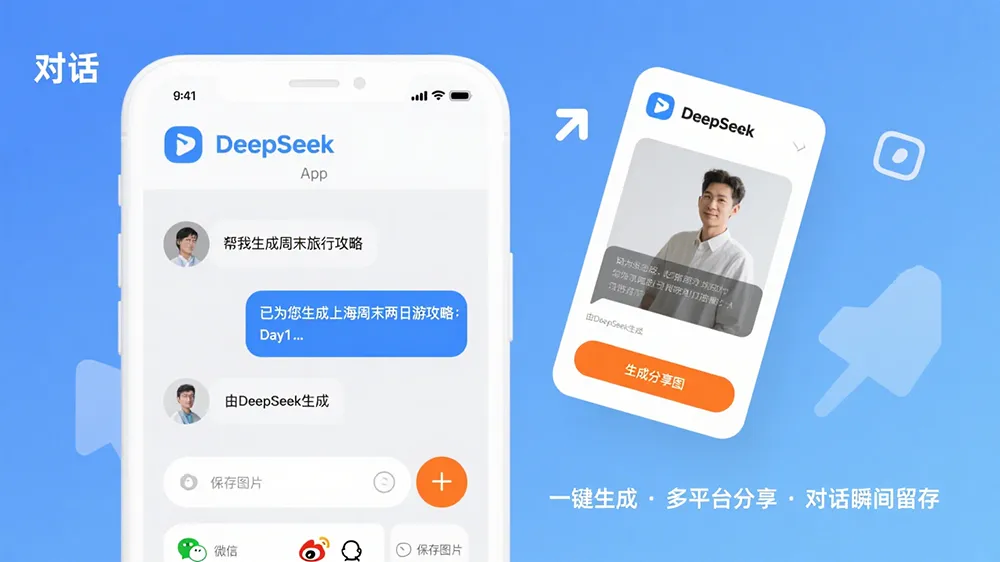 DeepSeek App新增对话内容生成分享图功能,可直接分享至微信、微博等平台