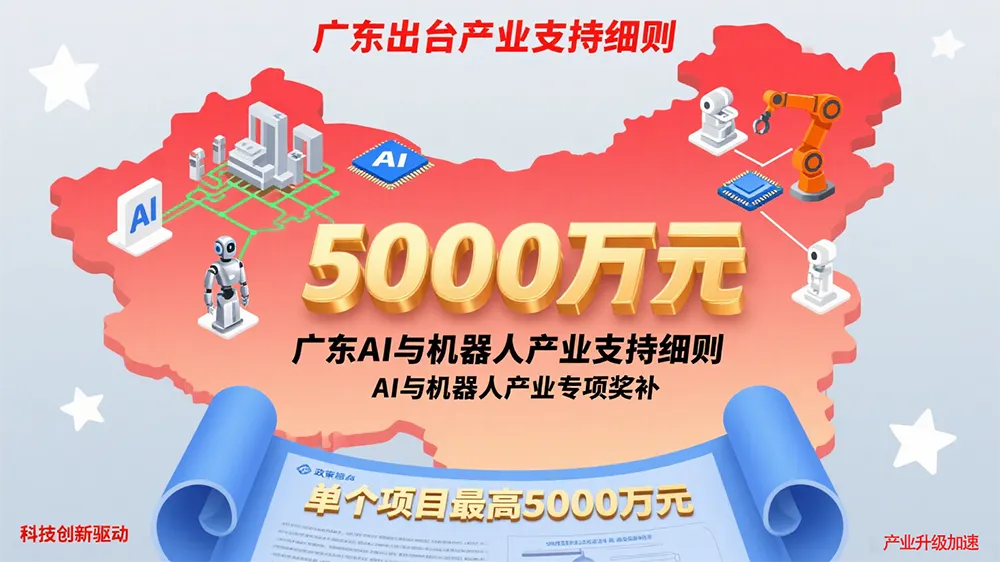 5000万奖补+262亿资金池,广东AI与机器人产业扶持政策解读