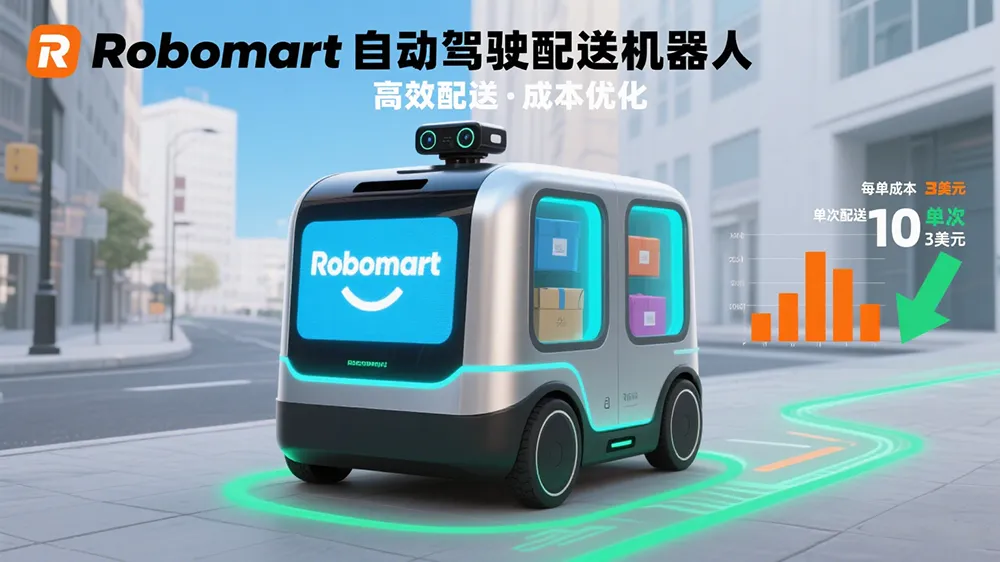 Robomart推出自动驾驶配送机器人，单次配送10单，每单3美元降成本。